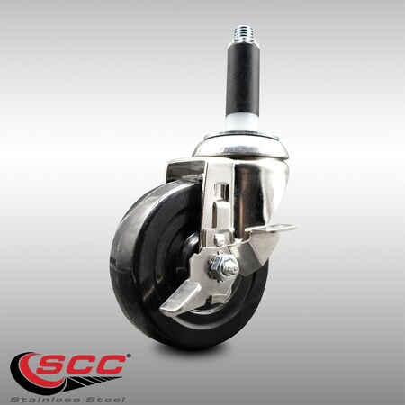 Service Caster 4 Inch 316SS Soft Rubber Wheel Swivel 3/4 Inch Expanding Stem Caster Brake SCC SCC-SS316EX20S414-SRS-TLB-34